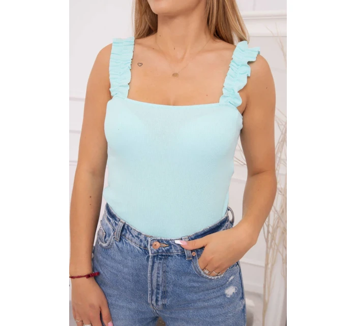 Halenka bez ramínek s volánky v mátové barvě Halenka bez ramínek s volánky v mátové barvě