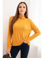 Dámská viskózová blůza s rolákem a dlouhým rukávem hořčicová