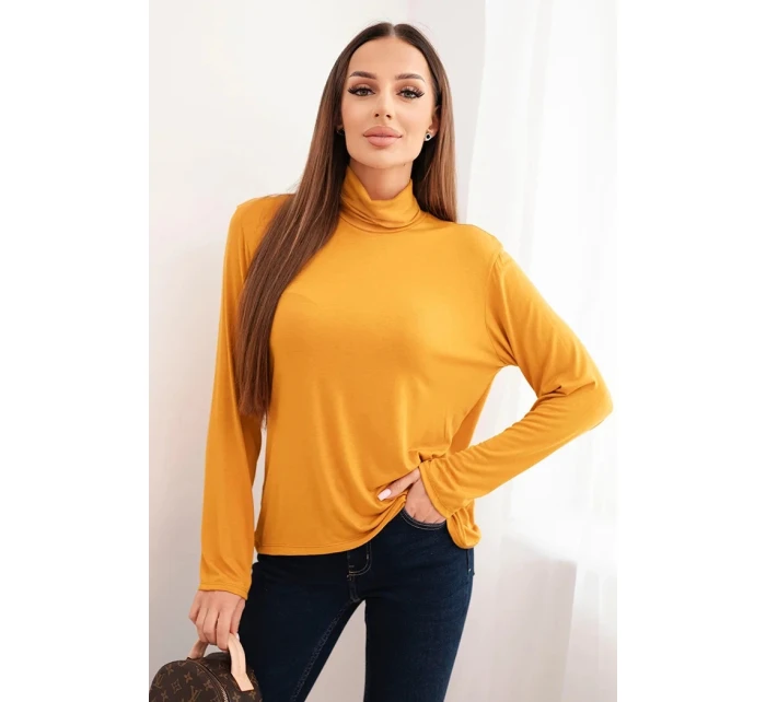 Dámská viskózová blůza s rolákem a dlouhým rukávem hořčicová