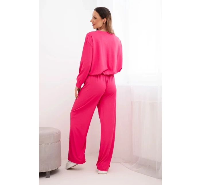 Dámský komplet viskózová mikina s přívěskem a široké kalhoty fuchsie