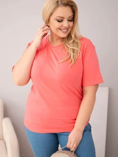Dámská bavlněná halenka Plus Size s krátkým rukávem basic malinová