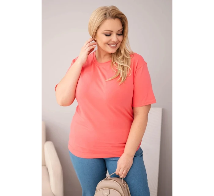 Dámská bavlněná halenka Plus Size s krátkým rukávem basic malinová