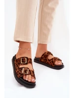 Dámské Pantofle S Leopardím Vzorem Na Platformě S Přezkami Hnědé Simbes Dámské Pantofle S Leopardím Vzorem Na Platformě S Přezkami Hnědé Simbes
