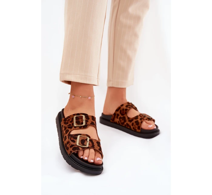 Dámské Pantofle S Leopardím Vzorem Na Platformě S Přezkami Hnědé Simbes Dámské Pantofle S Leopardím Vzorem Na Platformě S Přezkami Hnědé Simbes