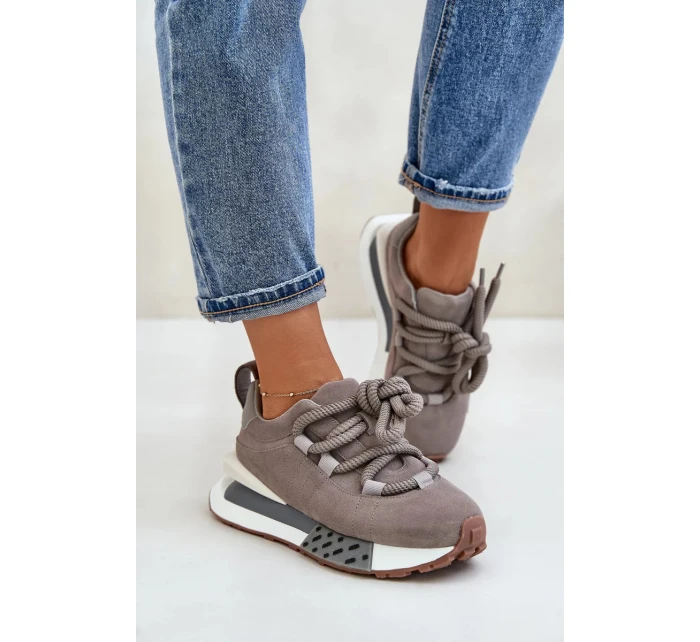 Semišové Dámské Tenisky Na Platformě S Hrubým Šněrováním Artiker Šedé Semišové Dámské Tenisky Na Platformě S Hrubým Šněrováním Artiker Šedé