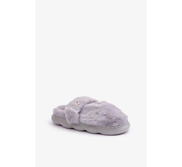 Futrzane Pantofle S Malou Broží Šedé Primaria