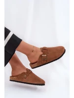 Dámské semišové pantofle s přezkou Big Star – hnědé Dámské semišové pantofle s přezkou Big Star – hnědé