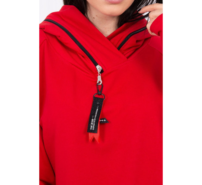 Oversize tunika na zip s kapucí červená