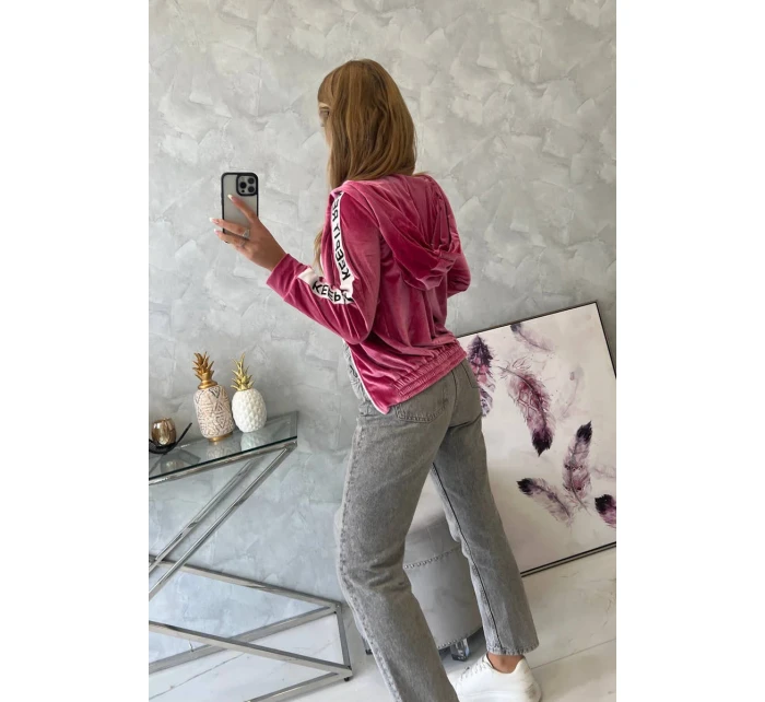 Velurová mikina s kapucí fuchsiová