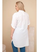 Dámské šaty Plus Size s výšivkou a ohrnovacími rukávy bílá