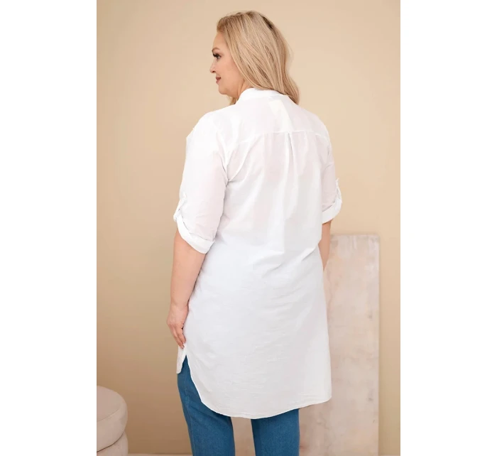 Dámské šaty Plus Size s výšivkou a ohrnovacími rukávy bílá