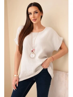 Mušelínová halenka s náhrdelníkem béžový