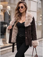 Dámská bunda s odnímatelnou kožešinou, hnědá, FashionStreet TY5851