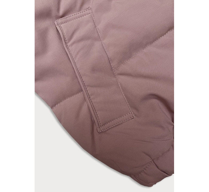 Krátká růžová dámská bunda pro přechodné období s odepínací kapucí J Style (16M9088-51)