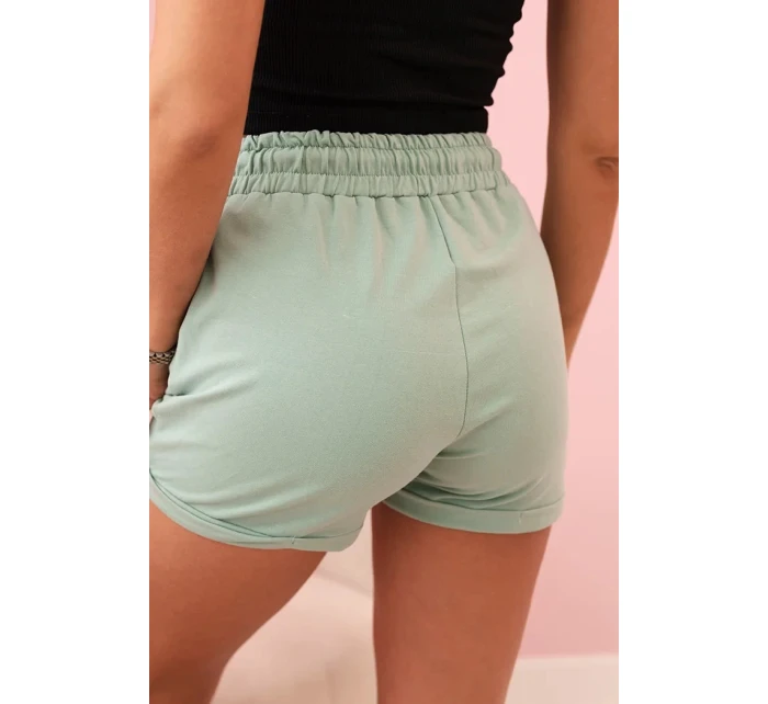Dámské bavlněné šortky s gumou a šňůrkou v pase tmavě mátové