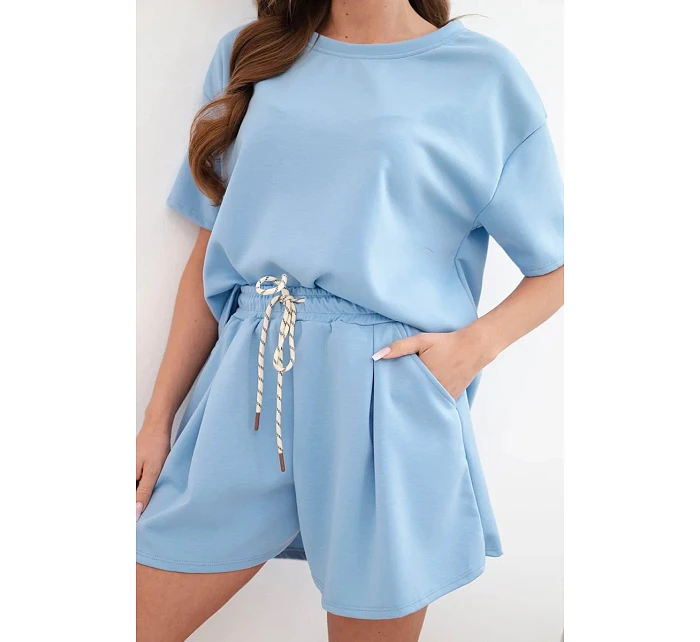 Dámský viskózový máslový komplet s krátkým rukávem a kalhotami s ohrnovanou nohavicí mentolový