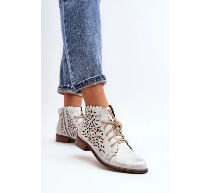 Zazoo 2871 Dámské Botky Šněrovací Stříbrné