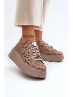 Kožené sportovní boty na platformě model 21657258 Bežové - Maciejka