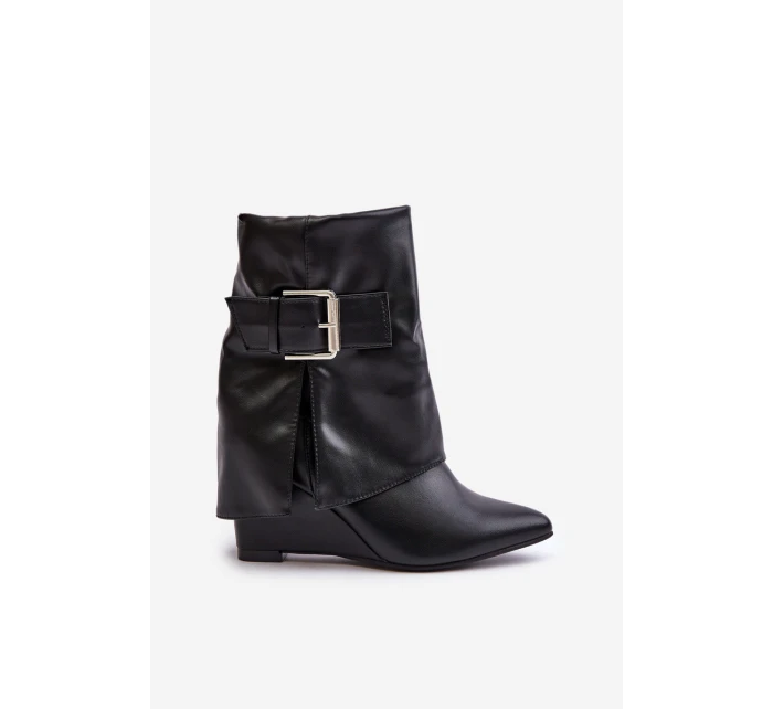 Boty Na Klínu S Svrškem A Přezkou Černé model 21679515 - Boto Boty Na Klínu S Svrškem A Přezkou Černé model 21679515 - Boto