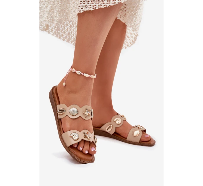 Dámské pantofle se zlatými doplňky béžové Jenoriela Dámské pantofle se zlatými doplňky béžové Jenoriela