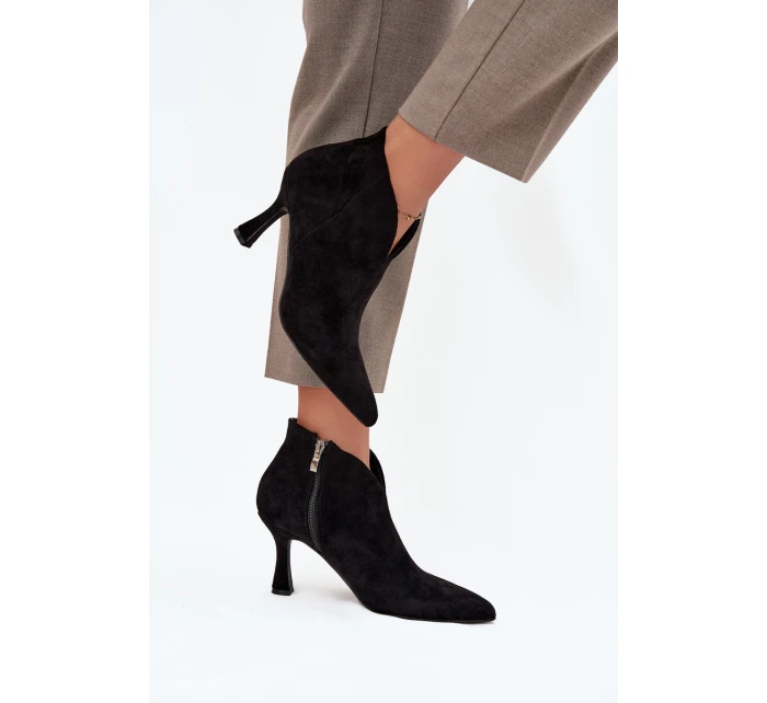 Nízké dámské kotníkové boty na jehlovém podpatku semiš černé model 21709922 - Boto Nízké dámské kotníkové boty na jehlovém podpatku semiš černé model 21709922 - Boto