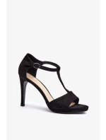 Dámské sandály na vysokém podpatku vyrobené z ekologického semiše, černá obdaria Dámské sandály na vysokém podpatku vyrobené z ekologického semiše, černá obdaria