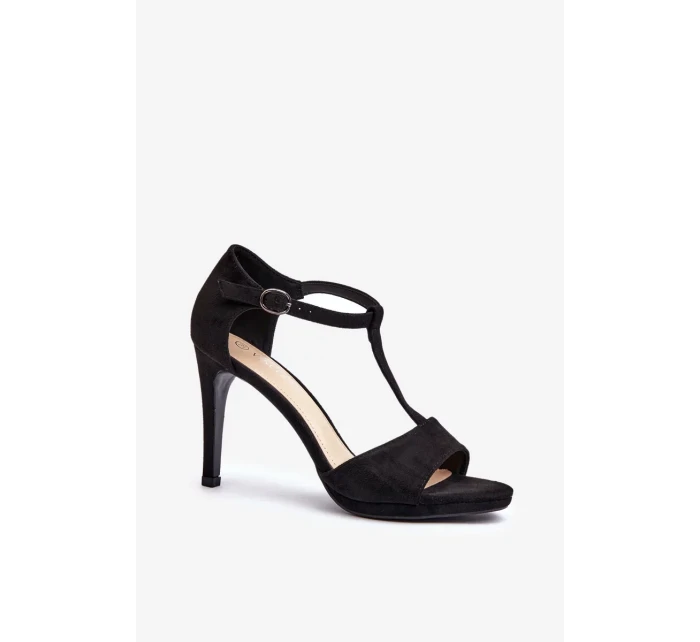 Dámské sandály na vysokém podpatku vyrobené z ekologického semiše, černá obdaria Dámské sandály na vysokém podpatku vyrobené z ekologického semiše, černá obdaria