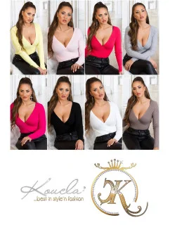 Dámský sexy svetřík se zavinovacími prvky IN-1537 Šedá - Koucla