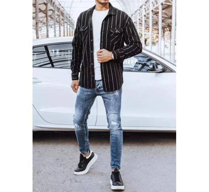 Pánská pruhovaná flanelová košile černá Dstreet DX2241