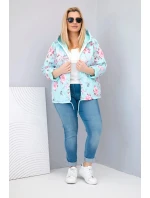Dámská jarní prošívaná bunda Plus Size s kapucí a květinovým vzorem mátová