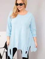 Dámská bavlněná blůza Plus Size s asymetrickým lemem a výřezy modrá