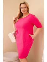 Dámská sukýnka Plus Size z bavlny s model 21924483 střihem a rukávem 3/4 fuchsie - K-Fashion