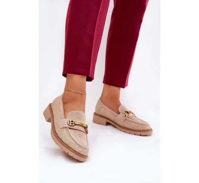 Dámské mokasíny s pletením a zlatým detailem béžové model 21688116 - Boto Dámské mokasíny s pletením a zlatým detailem béžové model 21688116 - Boto