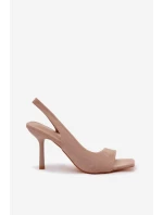 Dámské sandály na podpatku s eko semišem béžové Calvoria