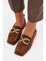 Dámské mokasíny z přírodního semiše zlatý detail D&A model 22031891 hnědé - S.Barski