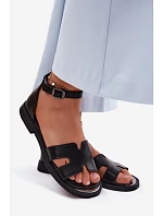 Dámské sandály z pravé kůže na ploché podrážce Vinceza 62305 Černé