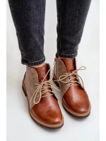 Zateplené Kožené Kotníkové Boty Na Ploché Podpatku Hnědé Moreto Zateplené Kožené Kotníkové Boty Na Ploché Podpatku Hnědé Moreto