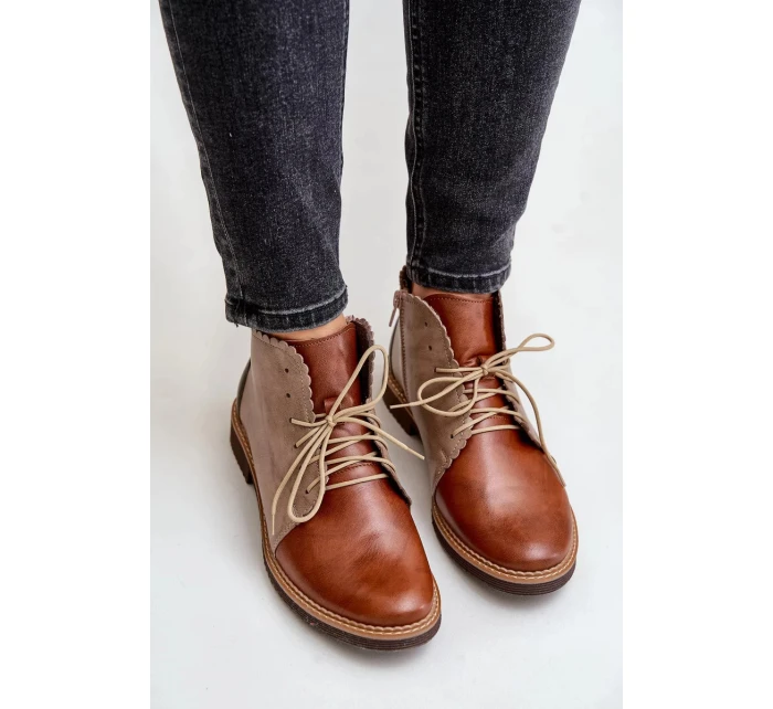 Zateplené Kožené Kotníkové Boty Na Ploché Podpatku Hnědé Moreto Zateplené Kožené Kotníkové Boty Na Ploché Podpatku Hnědé Moreto