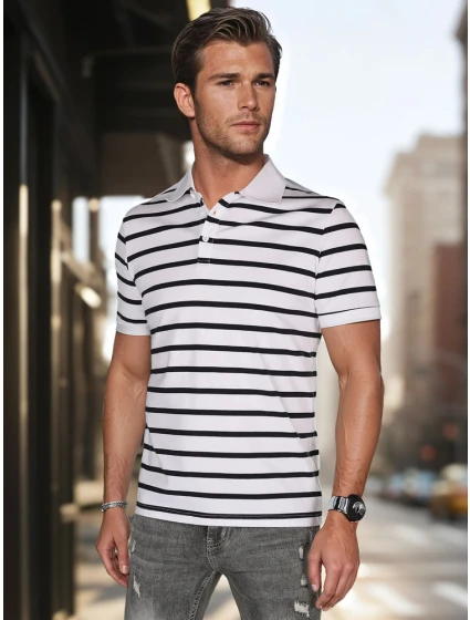 Pánská pruhovaná polokošile bílá FashionStreet PX0638