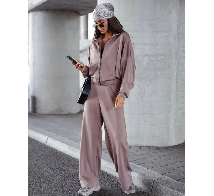 Dámský komplet v barvě cappuccino - mikina se stojáčkem a široké kalhoty (821109)