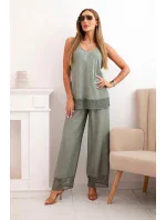 Dámská souprava z top na ramínkách a kalhoty s širokými nohavicemi khaki model 21193178 - K-Fashion