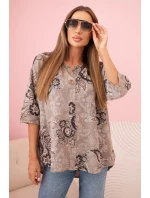 Dámská bavlněná blůza s ohrnutým rukávem a vzorem paisley fango Dámská bavlněná blůza s ohrnutým rukávem a vzorem paisley fango
