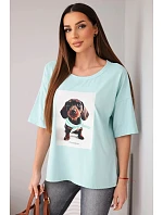 Dámská bavlněná oversize halenka s potiskem "Dog Fashion" tmavě mátová