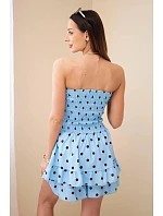 Dámský viskózový overal s puntíky a volánem modrý