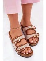 Materiálové dámské pantofle na korkové platformě s přezkami Camel Osoffe