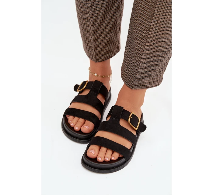 Dámské pantofle s pásky a zlatým Černé model 21919125 - Boto Dámské pantofle s pásky a zlatým Černé model 21919125 - Boto