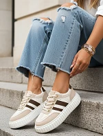 Dámské kožené tenisky na silné platformě béžové barvy FashionStreet ZY1393