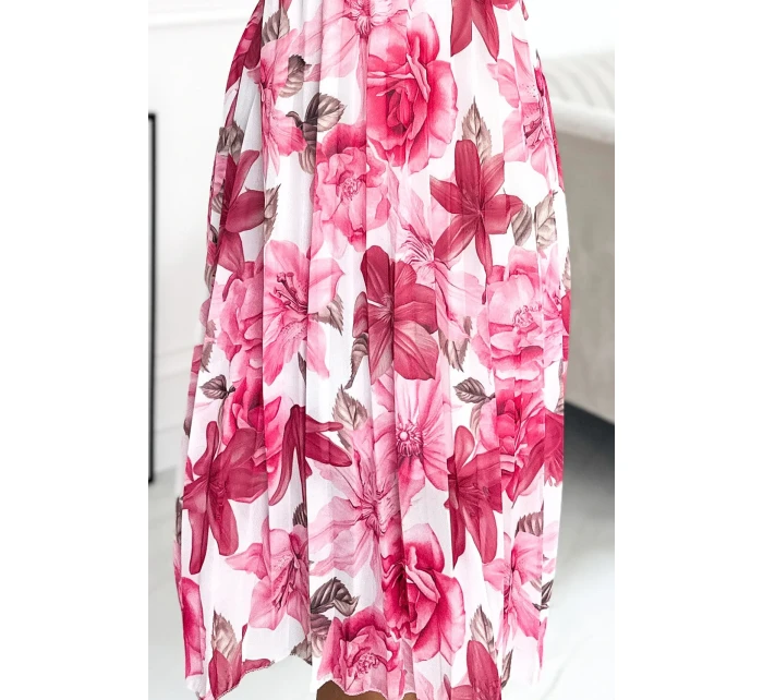 Plisované dámské midi šaty s dlouhými rukávy a se vzorem tmavě květů na pozadí model 21366270 - numoco basic Plisované dámské midi šaty s dlouhými rukávy a se vzorem tmavě květů na pozadí model 21366270 - numoco basic