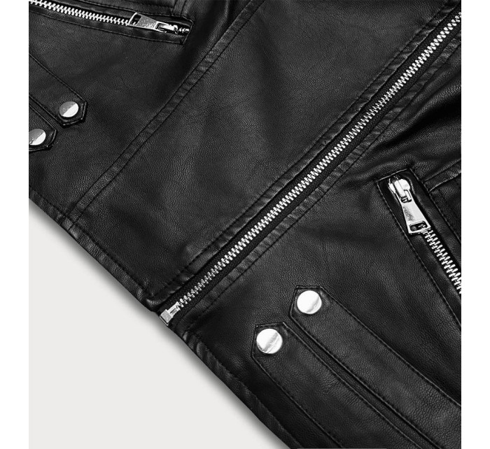 Krátká černá bunda ramoneska s límcem (11Z8031)