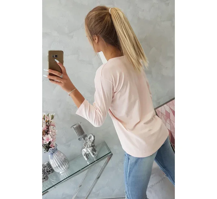 Halenka s 3D grafikou, krajková, pudrově růžová